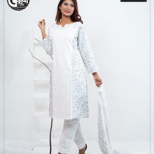 Traditional Media Block Design Kameez Set for This Ekushe