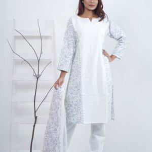Traditional Media Block Design Kameez Set for This Ekushe