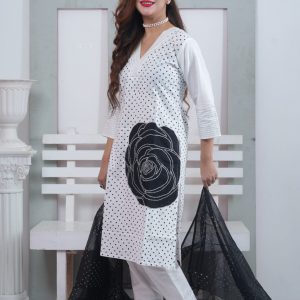White Color Cotton Kameez Set Specialty of 21st February