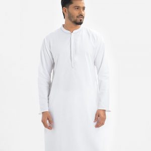 White Cotton Semi Fitted Panjabi