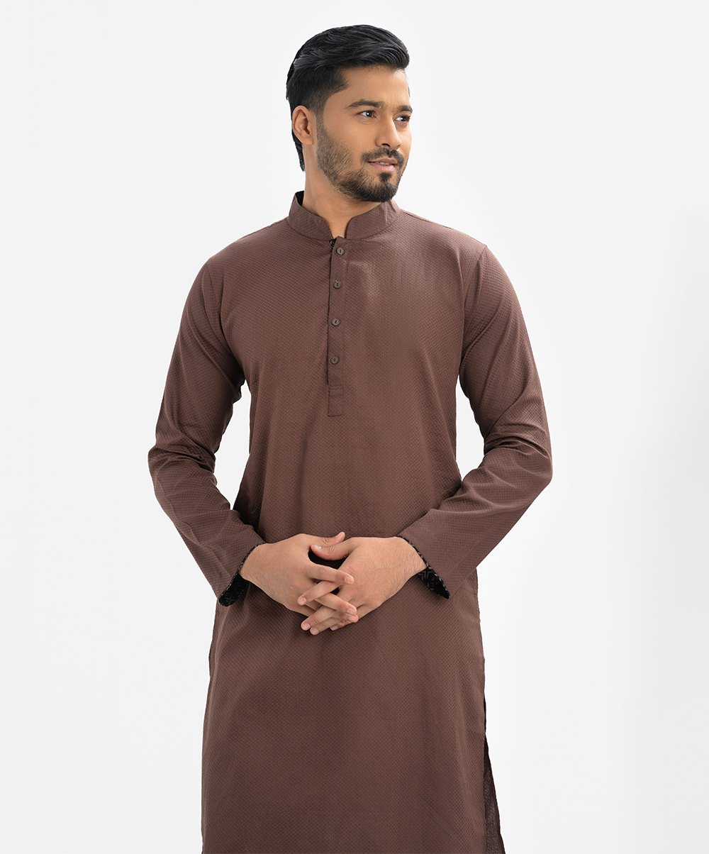 Brown Jacquard Slim Fitted Panjabi