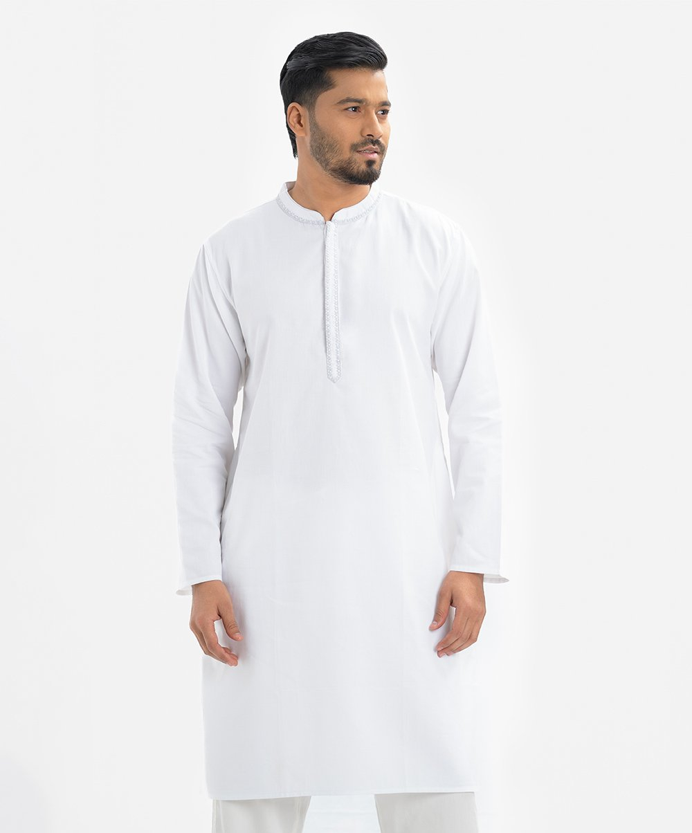 White Cotton Semi Fitted Panjabi